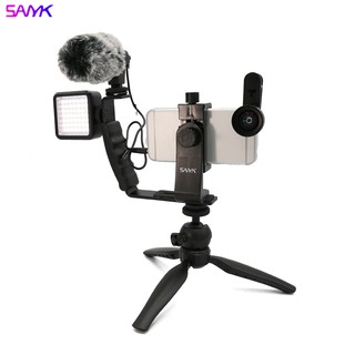 SANYK Mobile Phone L Shaped Stabilizer Vlogging Kits Including LED light and Noise-cancellation Microphone