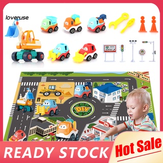 /LO/ Construction Vehicles Truck Toys Set Educational Games Mini Excavator Engineer Cars with Play Mat for Toddlers Kids