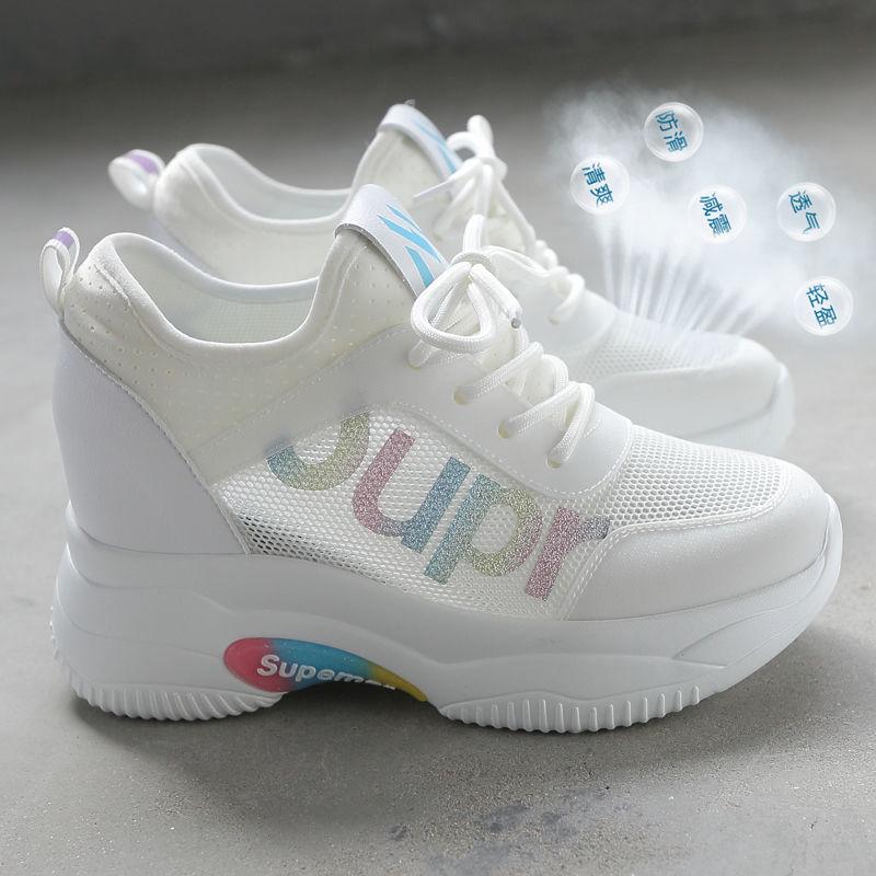 Breathable inner height sneaker women 2020 new summer tennis shoes Korean small white shoes summer mesh casual shoes