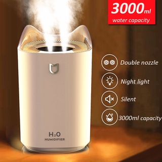 3000ml Ultrasonic Air Humidifier Two Port Strong Spray USB Diffuser with Changing LED Light Fogger Mist Maker for Home/Office