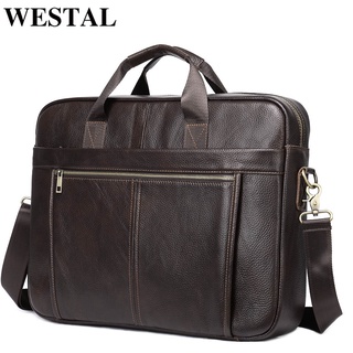WESTAL 17inch Laptop Bag Men Leather Bags 100% Men's Briefcases Genuine Leather Messenger Bags for D