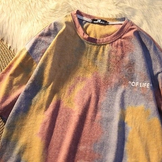 【Cat Girl】Fashion brand tie dye couple's short sleeve T-shirt half sleeve loose top fashion (8)