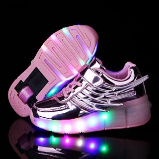 Kids LED light roller shoes for boys girl luminous light up skate sneakers with on wheels kids roller skates wings shoes