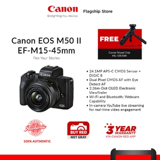 Canon EOS M50 II EF-M15-45mm (24.1MP) Mirrorless Camera with FREE Canon Tripod Grip HG-100TBR