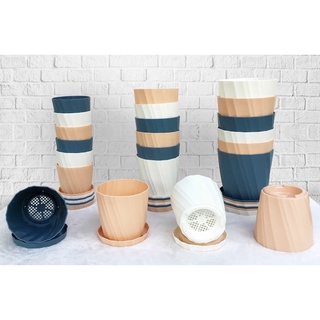 (L) Nordic Style Plastic Pot with Catch plate/ Pastel Colored Pots