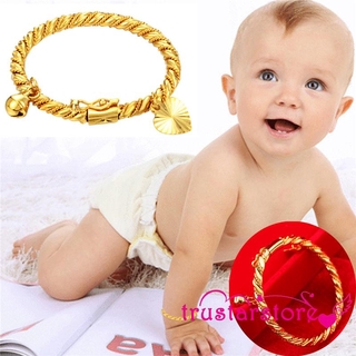 ✦ZWQ1Pc Gold Newborn Baby Cute Children Kid Bangle Toddler Cuff Bracelets New