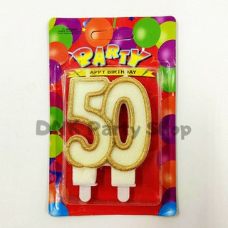50th White Gold Lining Candle Happy Birthday Cake Topper Cute