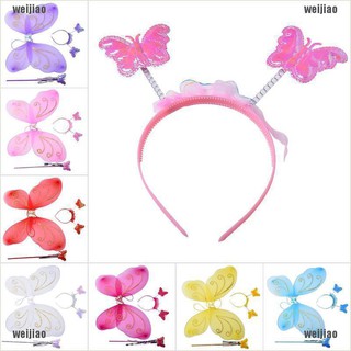 WEIJIAO 3Pc Set Girls Fairy Costume Butterfly Party Wings Wand Princess Headband Beauty