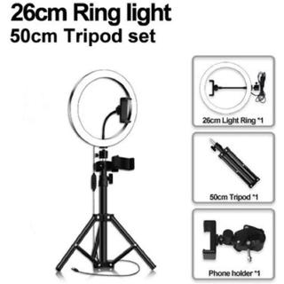 26cm/10" LED Ring Light Selfie Ring Light with 50cm Adjustable Tripod Stand and Phone Holder, Dimmable Desk Makeup Ring Light for Live Stream/Make Up/YouTube