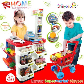 Supermarket cash register and shopping cart toy super gift box for children