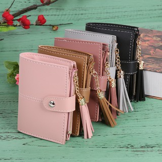 Women PU Leather Button Tassel Short Wallet (1)