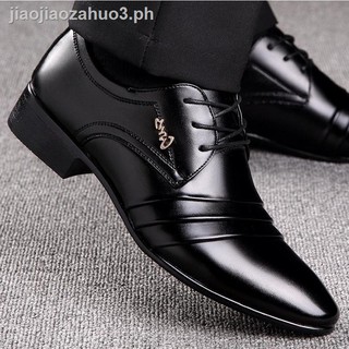 ۞Men s leather shoes youth business casual formal dress lace up British Korean soft soled antiskid breathable wedding