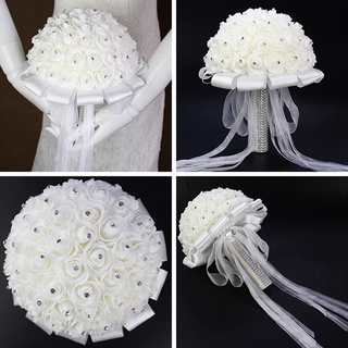 【spot goods】△∈xieandian Wedding Flowers Ivory Rose Crystal Bouquet, Bride, Bridesmaid, Flower-Girl W