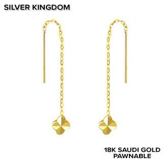Silver Kingdom 18K Saudi Gold Pawnable Four Side Leaf Design Tic tac Earrings