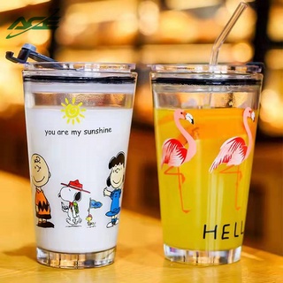 Cute Glass Milk Juice Breakfast Mug Japanese Cartoon Coffee Cups With Straw