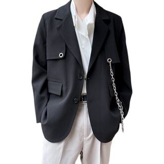 Chain Deration Blazer Men Streetwear Hip Hop Fashion Loose Casual Party Suit Jacket Blazer Man Kor