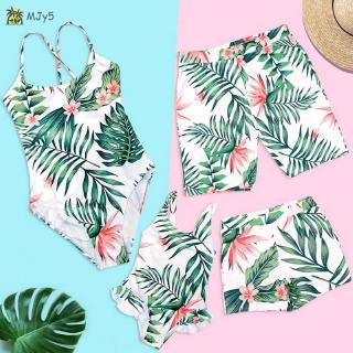 MJy5♡♡♡ Family Quick-dry Swimwear Tropical Printed Sleeveless Backless Beach Swimwear