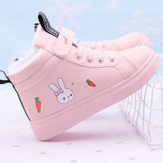 Girl shoes students big children running plus velvet shoes winter waterproof sports children shoes 15 years old
