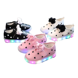 Baby Girls Shoes Bow LED Colorful Light Breathable Princess