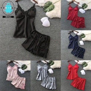【Ready Stock】❖☸~d e n i s e s~ Womens Sexy Satin Sling Sleepwear Lingerie Lace Nightdress Underwear