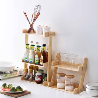 Desktop Wood Shelf Kitchen Rack Organizer Kitchen Storage Shelf Spice Rack Seasoning Jars Bottles