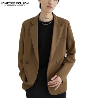 INCERUN Men's Fashion Casual Long Sleeve Double-breasted Business Lapel Blazer
