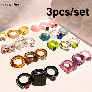 3Pcs/Set Fashion Resin Rings Set Colorful Transparent Ladies Finger Ring Women Jewelry Accessories