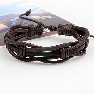 6 Pcs/Set Men's Women's Vintage Brown PU Leather Bracelets Weaved Wristband Wrap (5)