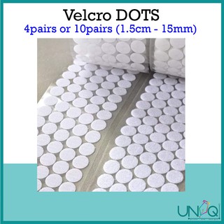 UNIQ Adhesive Velcro Dots white 4 and 10 pairs (hook and loop) Magic Tapes 1.5cm - 15mm