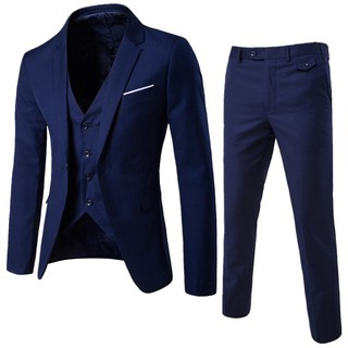TOPMEN Slim Fit Business Formal Dress Waistcoat 3Piece Groom Best Man Suit