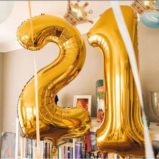 Agar.shop 2Ft Gold Crown Foil Balloon Big Number Foil Balloon With Crown Birthday Decor