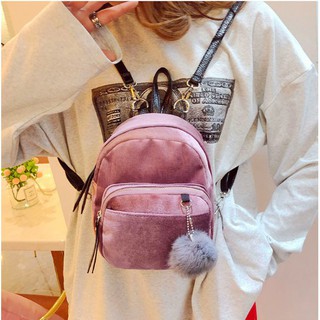 D&L Velvet Mini Korean 3-Way Backpack (with Fur Charm) #2588