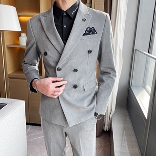 New Double Breasted Suit Men's Suit Jacket Korean Fashionable Casual Groom Wedding Suit Suit/Single Piece (1)