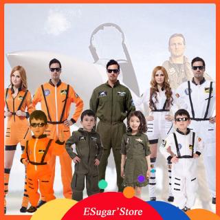Kids Adult Astronaut Costume Space Suit Pilots Jumpsuit Carnival Cosplay Outfi For Men Women Boy