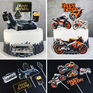 Roadster Theme Luxury Car Motorcycle Fire Wheel Happy Birthday Cake Topper Party Supplies