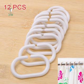 12 Pcs/Set Shower Curtain Hook Hanger Plastic Ring Bath Drape Loop Clasp