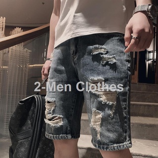 【Pre-sale】【COD】✇❦Jeans male personality fashion ripped five-point denim shorts Korean style tide bra