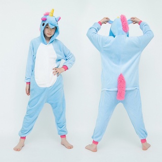 Girls Boys Flannel Sleepwear Kigurumi Cute Blue Unicorn TianMa Animal Cartoon Pyjamas Kids Hooded Pajamas Anime Cosplay Costume Onesies