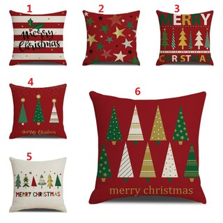 Christmas Pillow Cover Cotton Linen Pillowcase Zipper Home Decor