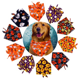 【Ready Stock】○ↂ✳1pcs Halloween Dog Accessories Bandana Skull Pumpkin Style Pet Supplies Bandanas Sca