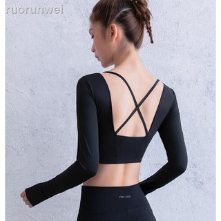 ◐Women Sexy Sports Top Yoga Shirts Fitness Crop Long Sleeve Running Shirt Sport Jerseys Gym Clothes
