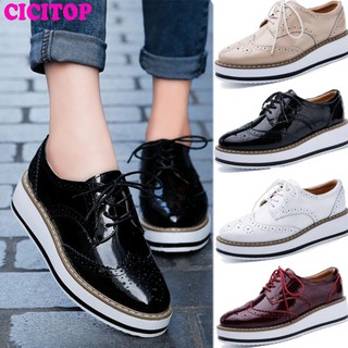 CICITOP!Womens Retro Brogue Lace Up Carved Oxford Shoes