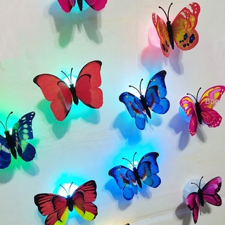 Colorful Light-Emitting ButterflyLEDSmall Night Lamp Flash Simulation Three-Dimensional Butterfly Wall Sticker Creative Gift Decoration Wholesale Light-Emitting Butterfly Wall Stickers Three-Dimensional Waterproof Wall Stickers
