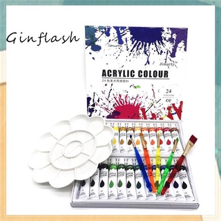 【Available】Ginflash 24Colors 12ML/Tube Acrylic Paint Set Color Palette Art Painting Fabric Dr