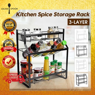 High Quality Kitchen Rack Spices 3 Layers Spice Jars Bottle Shelf Kitchen Organizer Seasoning Rack (2)