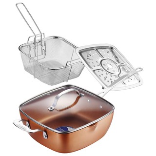 Km NonSticky Migas Square Copper Pan 4 Pieces Cookware Set Non-stick Frying Pan Deep Frying Cooking (5)