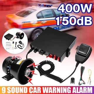 12V 400W 150dB 9 tones Alarm Horn Loud Car Polices Siren + Mic PA Speaker Warning/Recording Electro