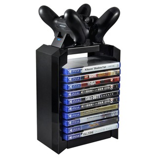 PS4 Dual Controller Charging Dock Station Game Disk Tower Vertical Stand