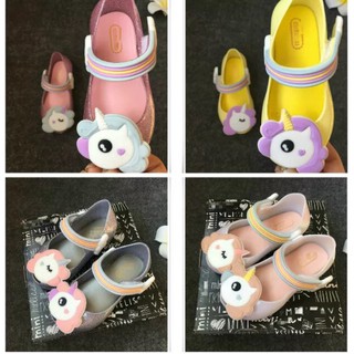 Mini Melissa Girls Jelly Flat Shoes Sandals Unicorn Pattern