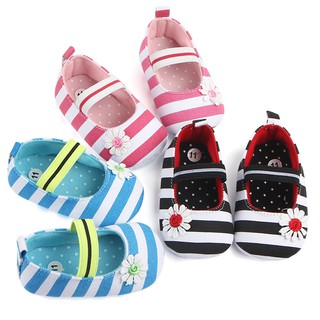 Girls Baby Stripe Flower Shoes Soft Sole Anti-Slip Shoes